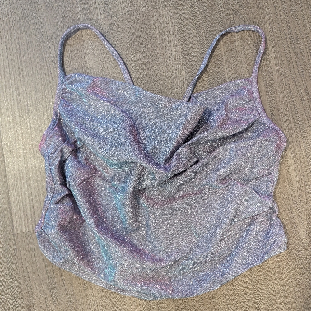 Cider Sparkling Lavender and Silver Crop Top Size Large